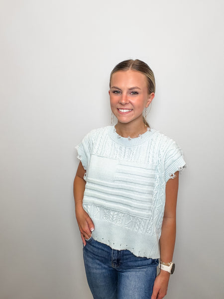 American Flag Cable Knit Sweater Vest Top