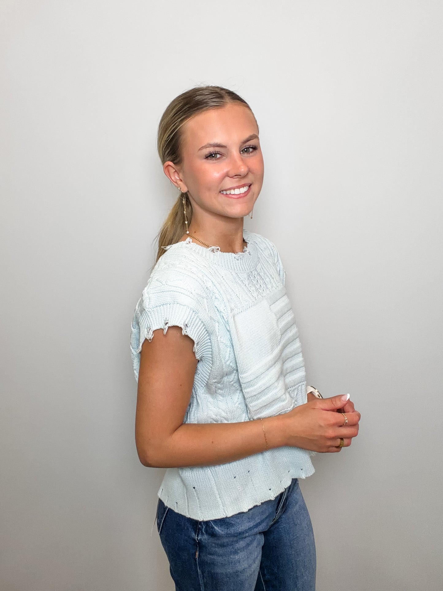 American Flag Cable Knit Sweater Vest Top