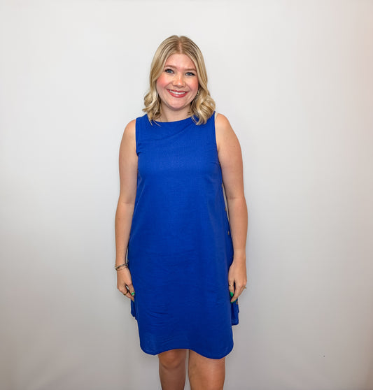Side Button Detail Mini Shift Dress