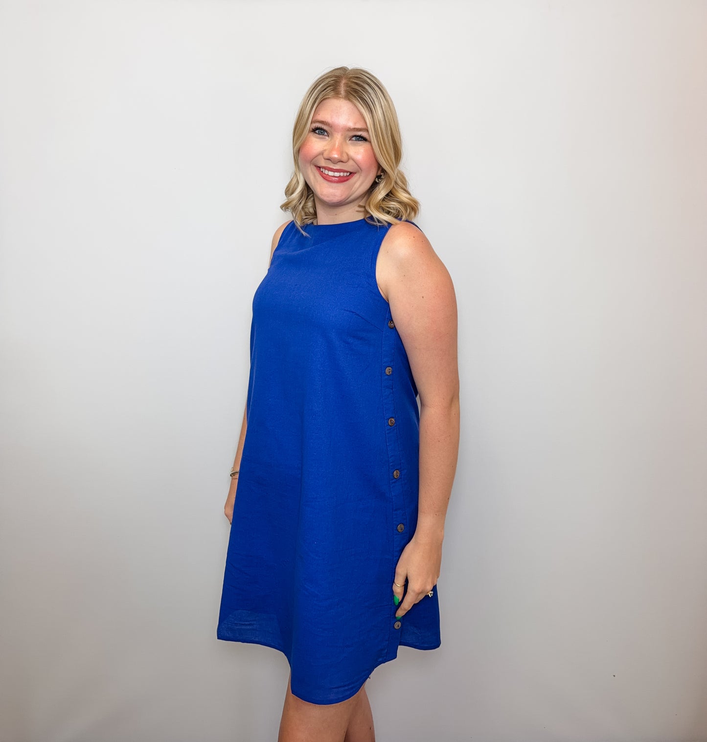 Side Button Detail Mini Shift Dress