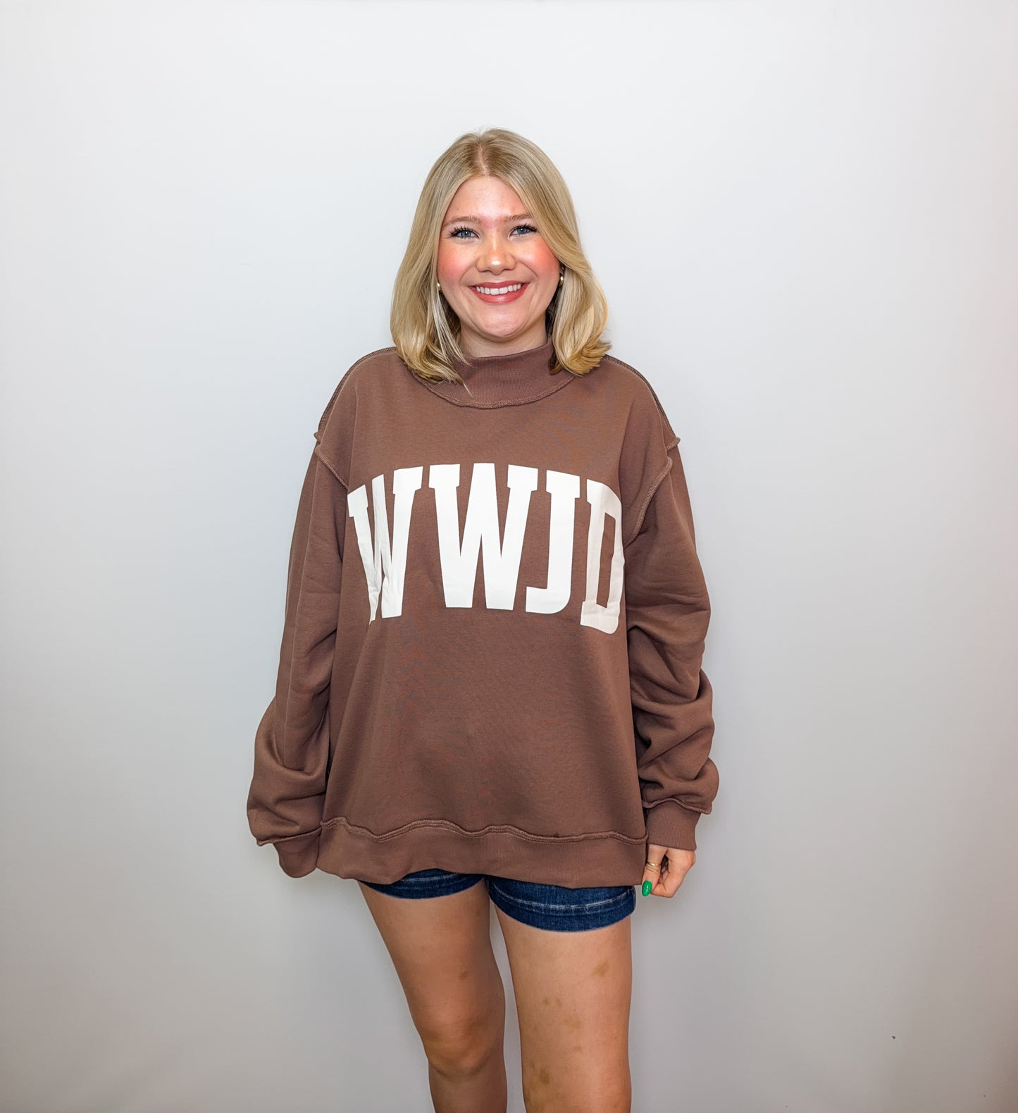 'WWJD & Amen' Reversible Mock Neck Sweatshirt