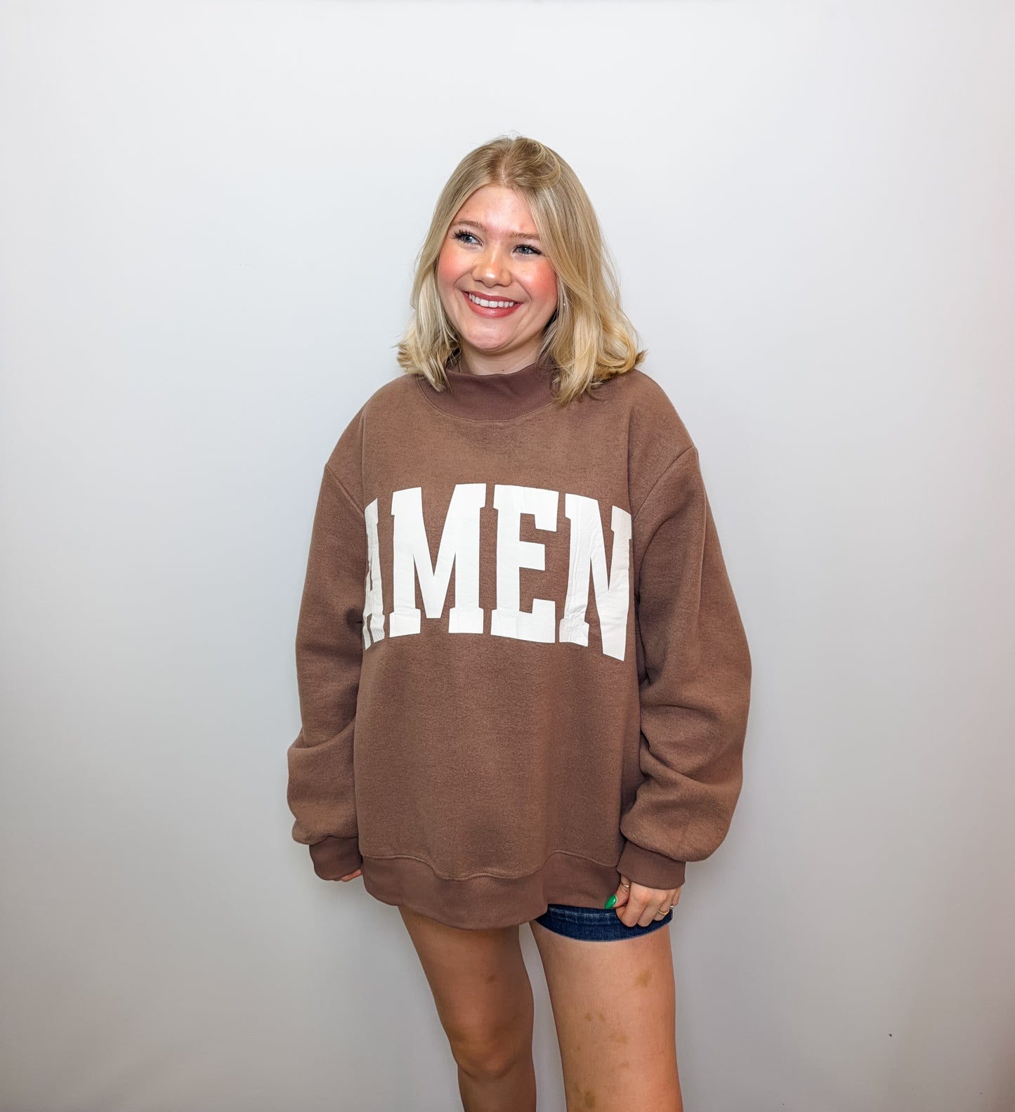 'WWJD & Amen' Reversible Mock Neck Sweatshirt