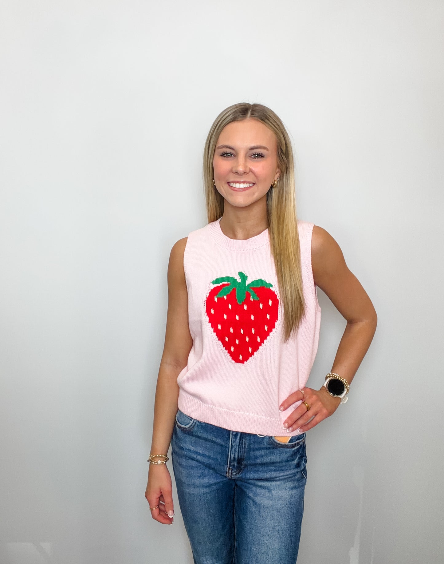 Strawberry Sleeveless Knit Top