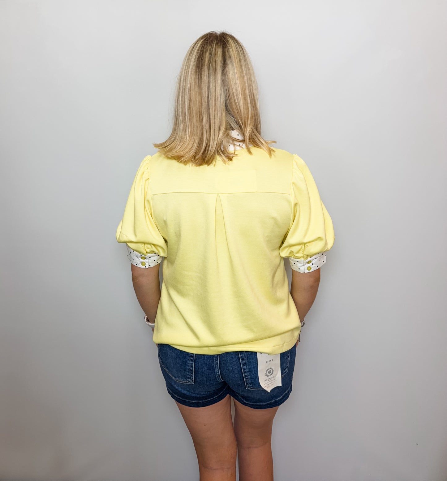 Tiny Polka Dot Contrast Accent Lovely Solid Top