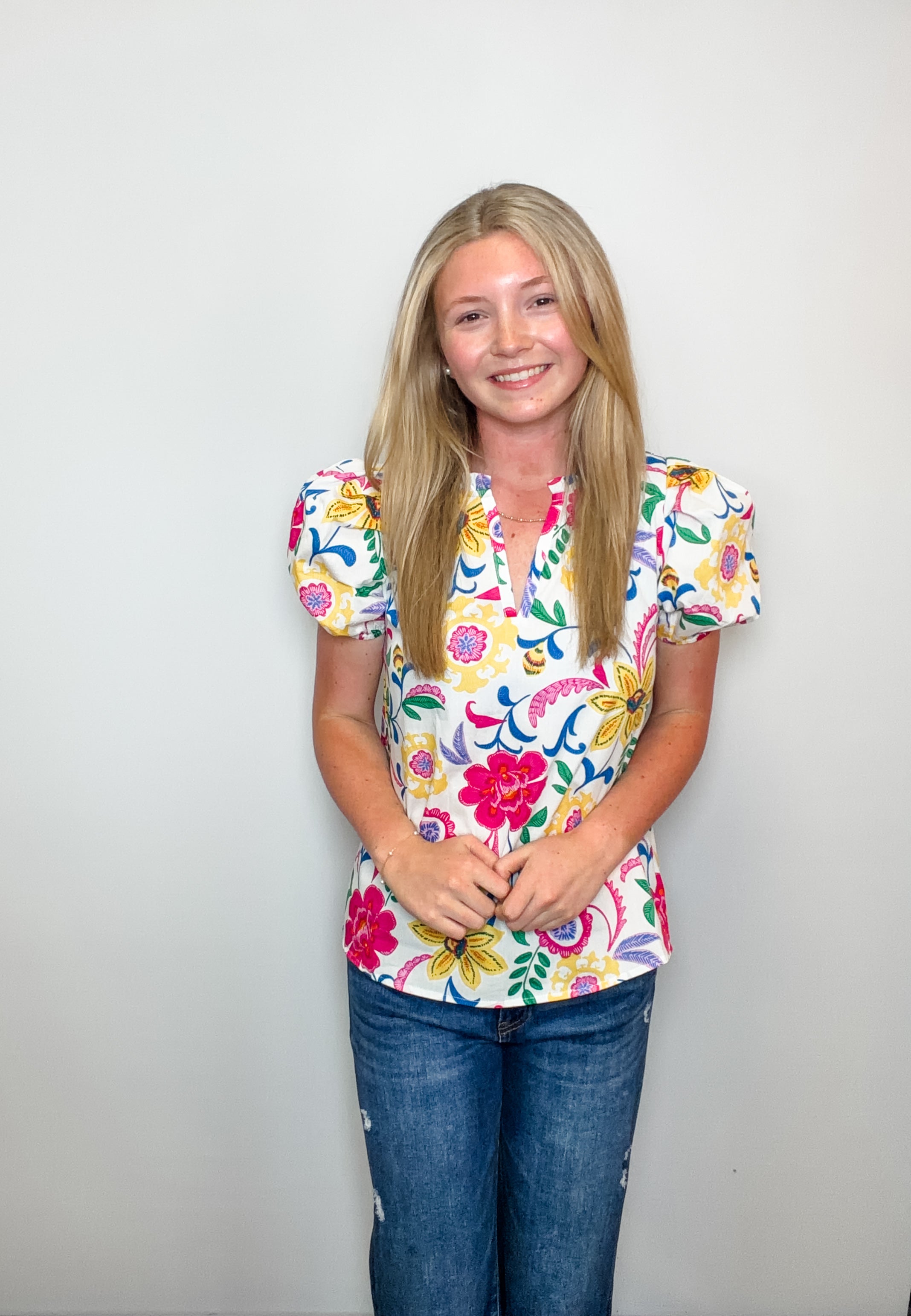 Kress Floral Berisa Split Neck Top – Eve Marie's Boutique