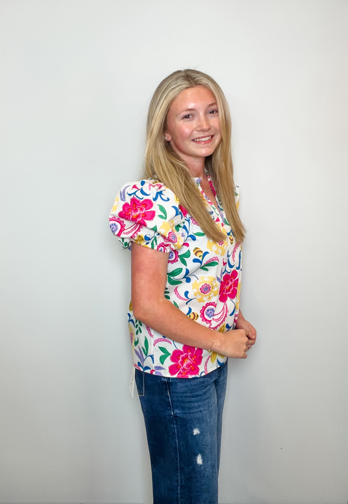 Kress Floral Berisa Split Neck Top