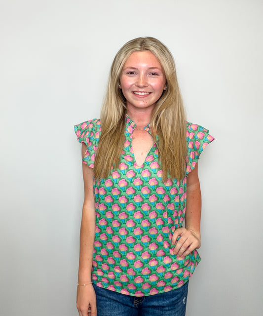 Cindi Ruffle Abstract Top