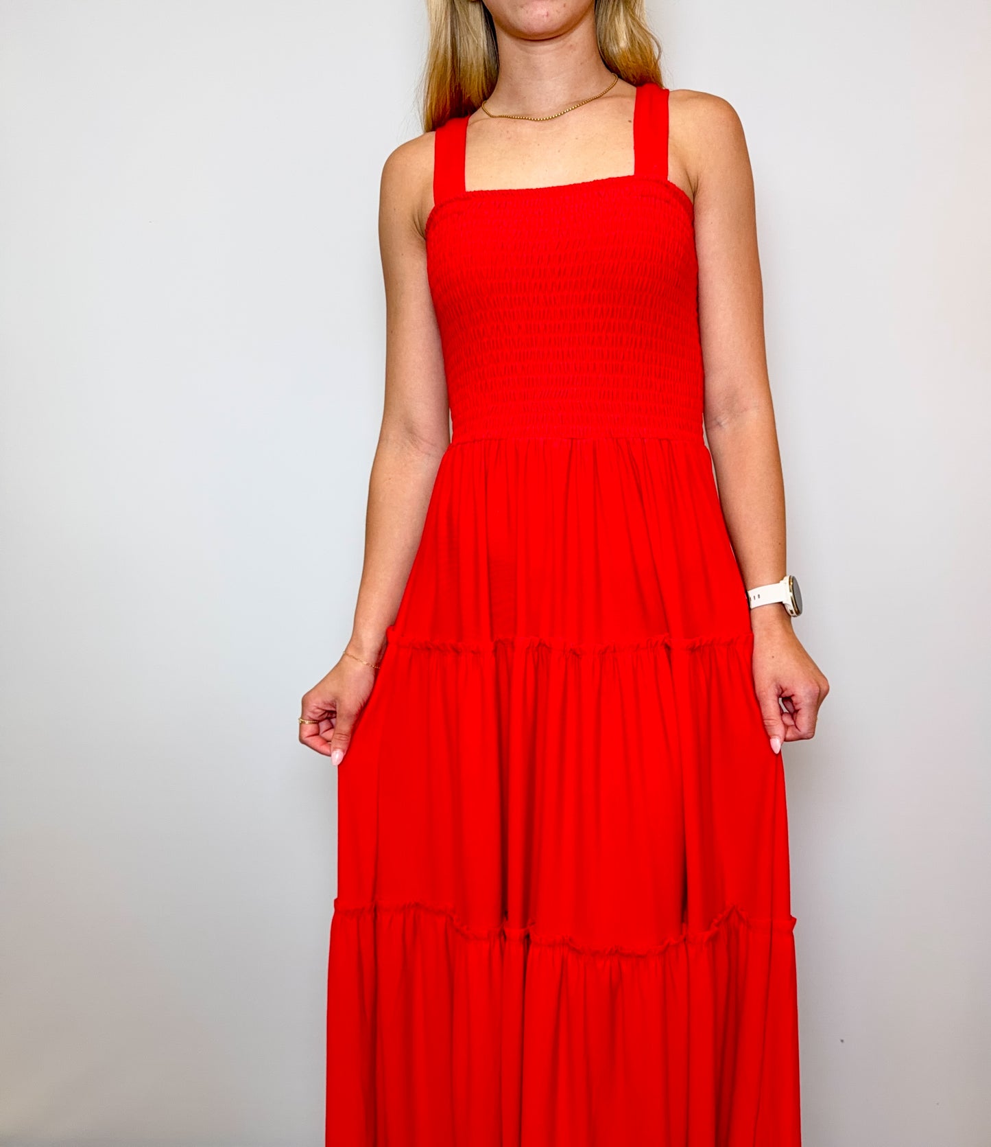 Smocked Tiered Midi Dress