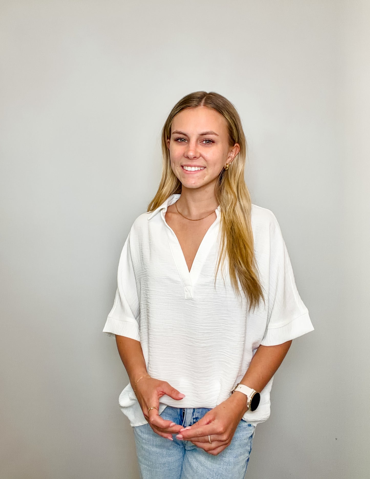 Woven Airflow Collared V-Neck Top