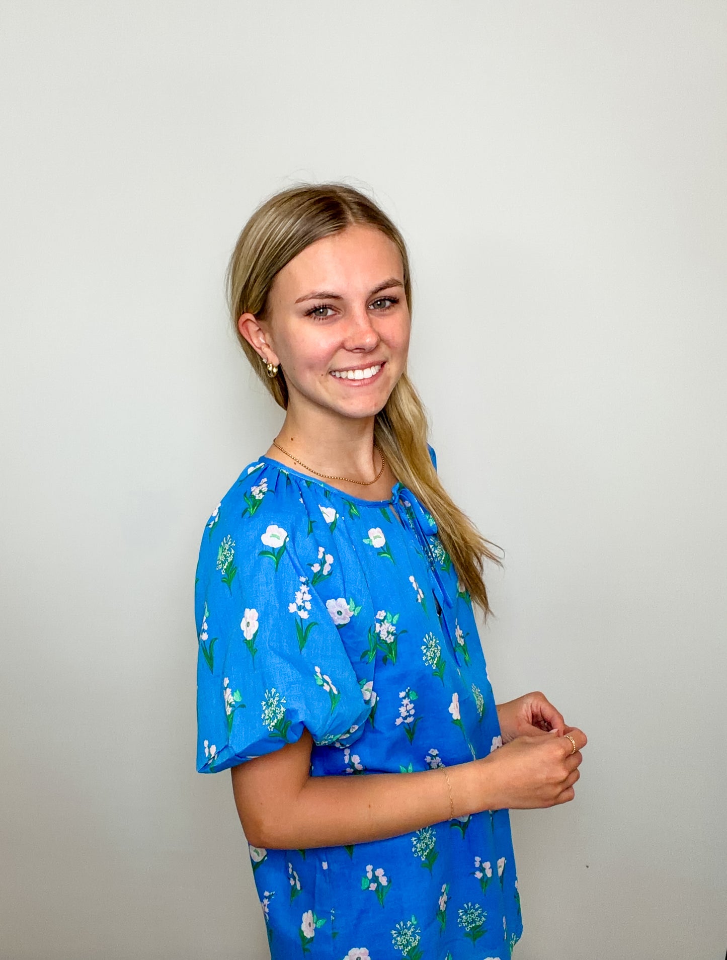 Floral Balloon Sleeve Top