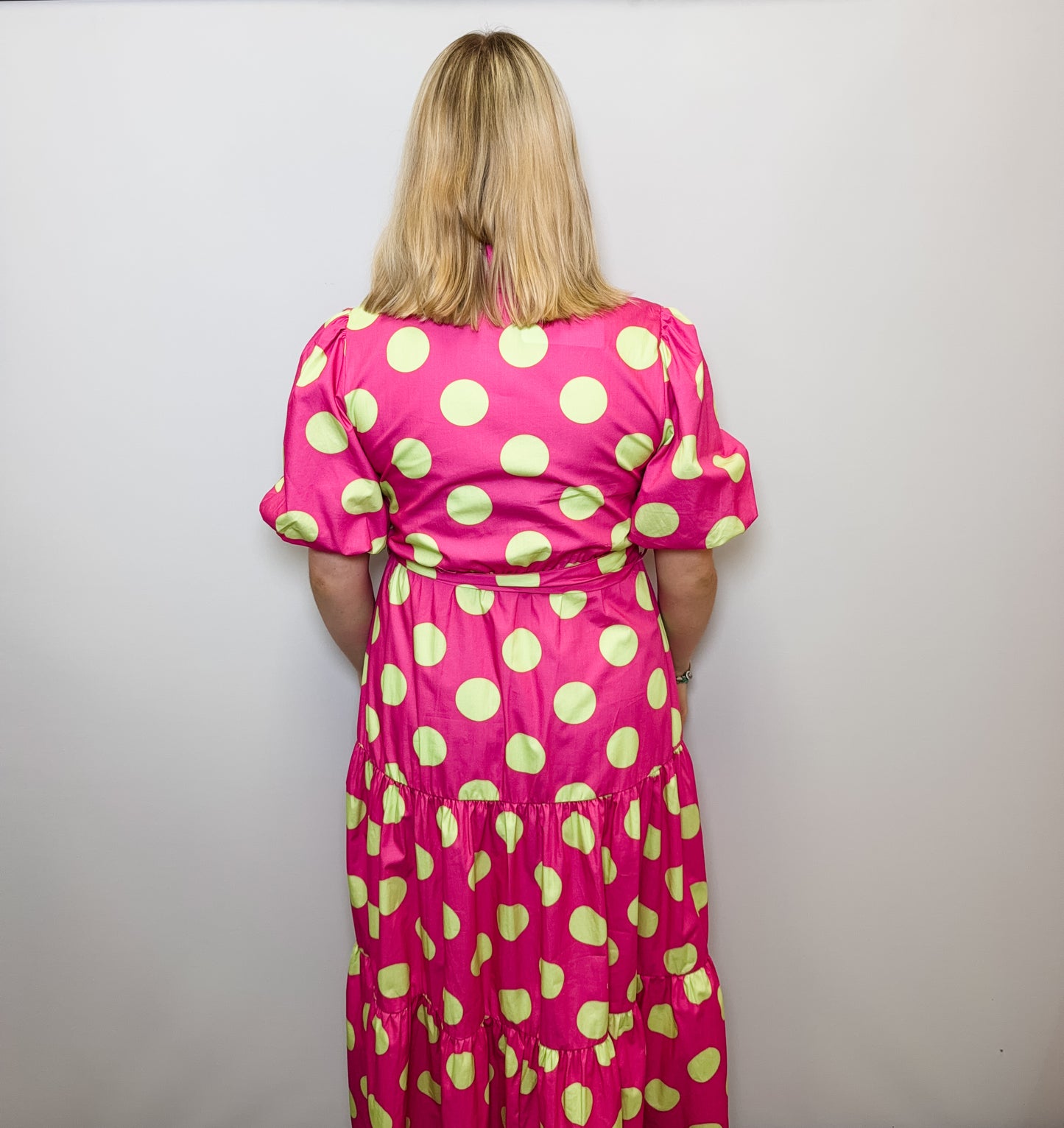 Polka Dot Printed Cotton Poplin Puff Sleeve Maxi Dress