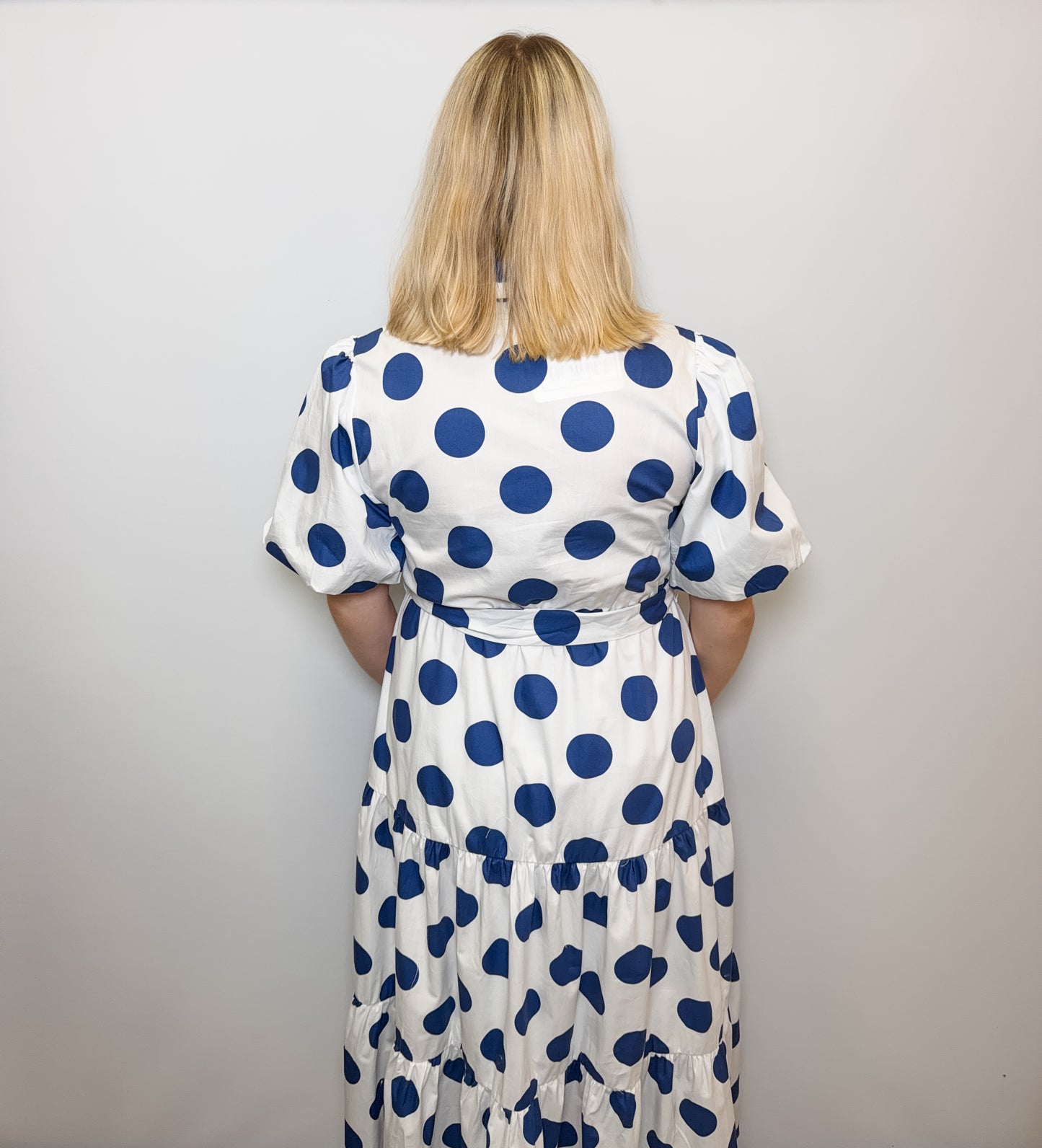 Polka Dot Printed Cotton Poplin Puff Sleeve Maxi Dress