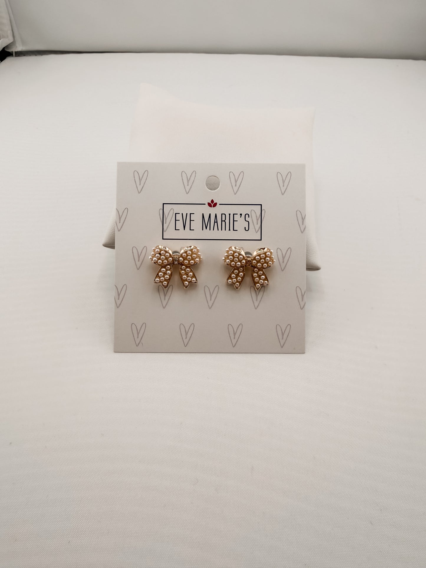Mini Pearl Bow Ribbon Gold Earrings