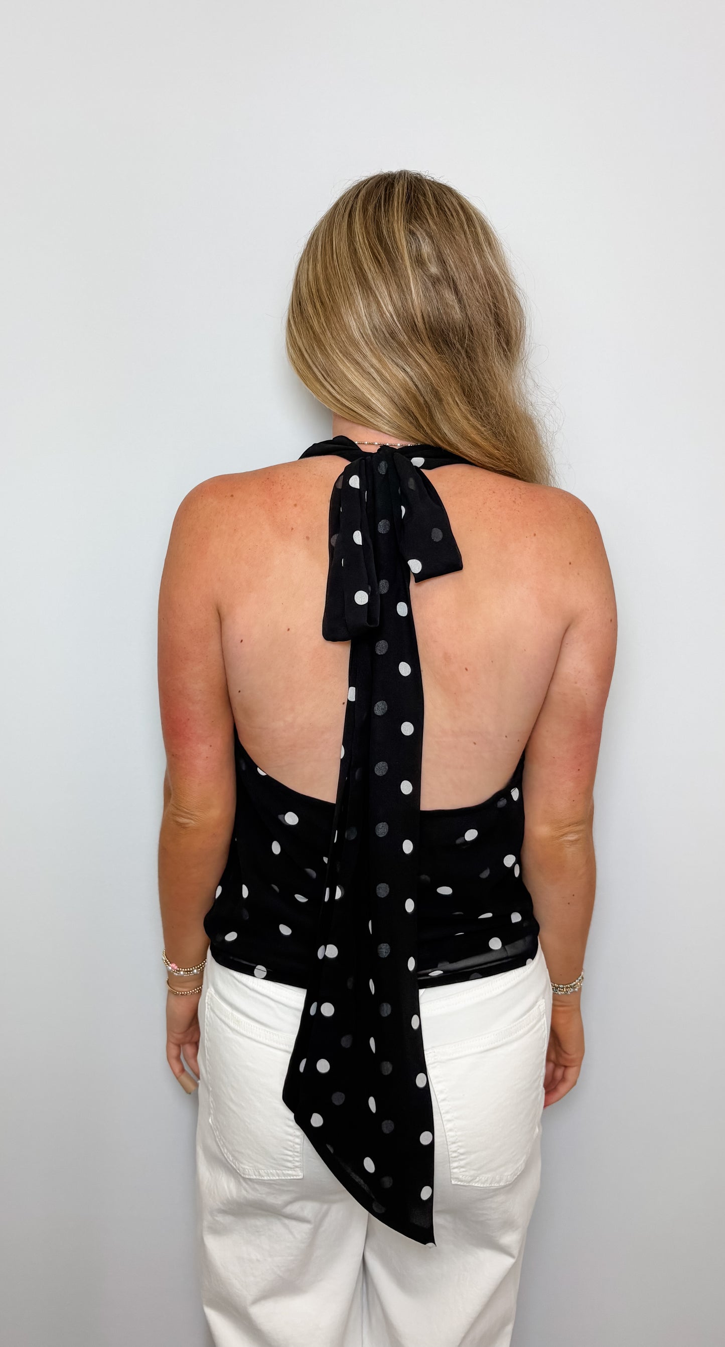 Polka Dot Cowl Neck Top with Attached Scarf