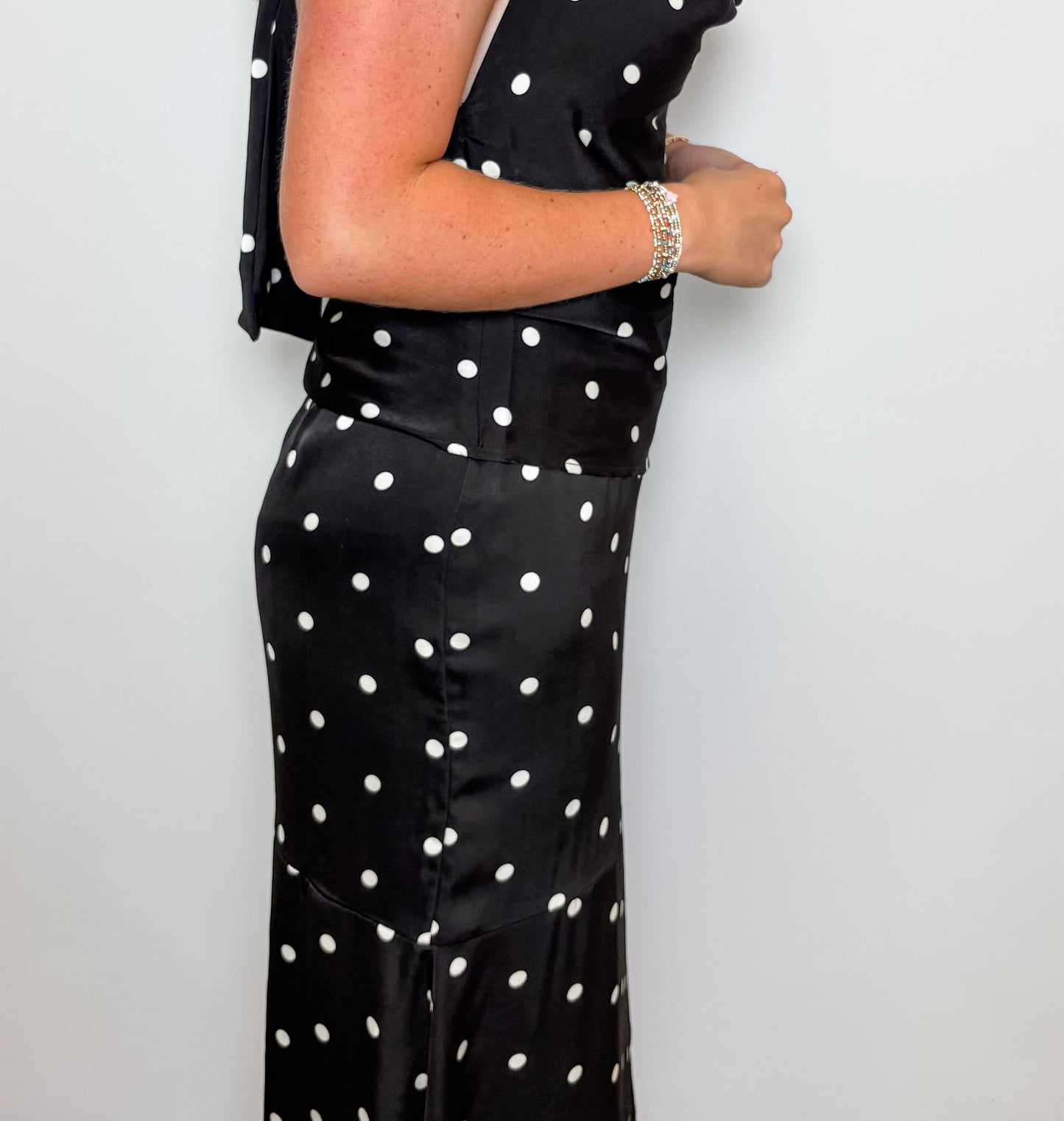 Polka Dot Midi Skirt with Slit