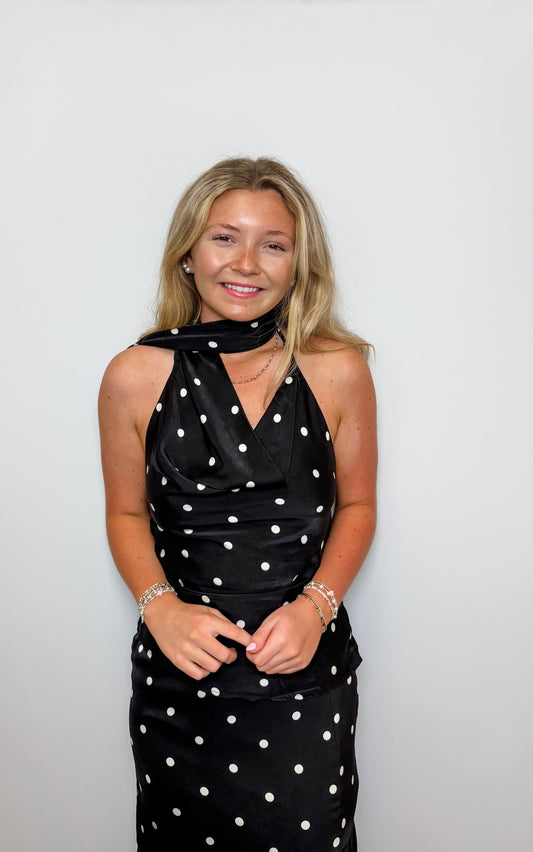 Polka Dot Openback Halter Scarf Top