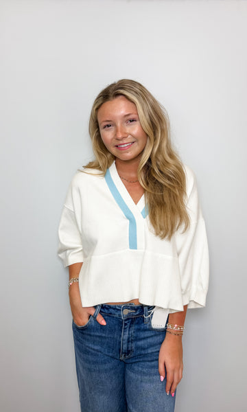 Contrast Trim Loose Fit Dropped Shoulder Sweater