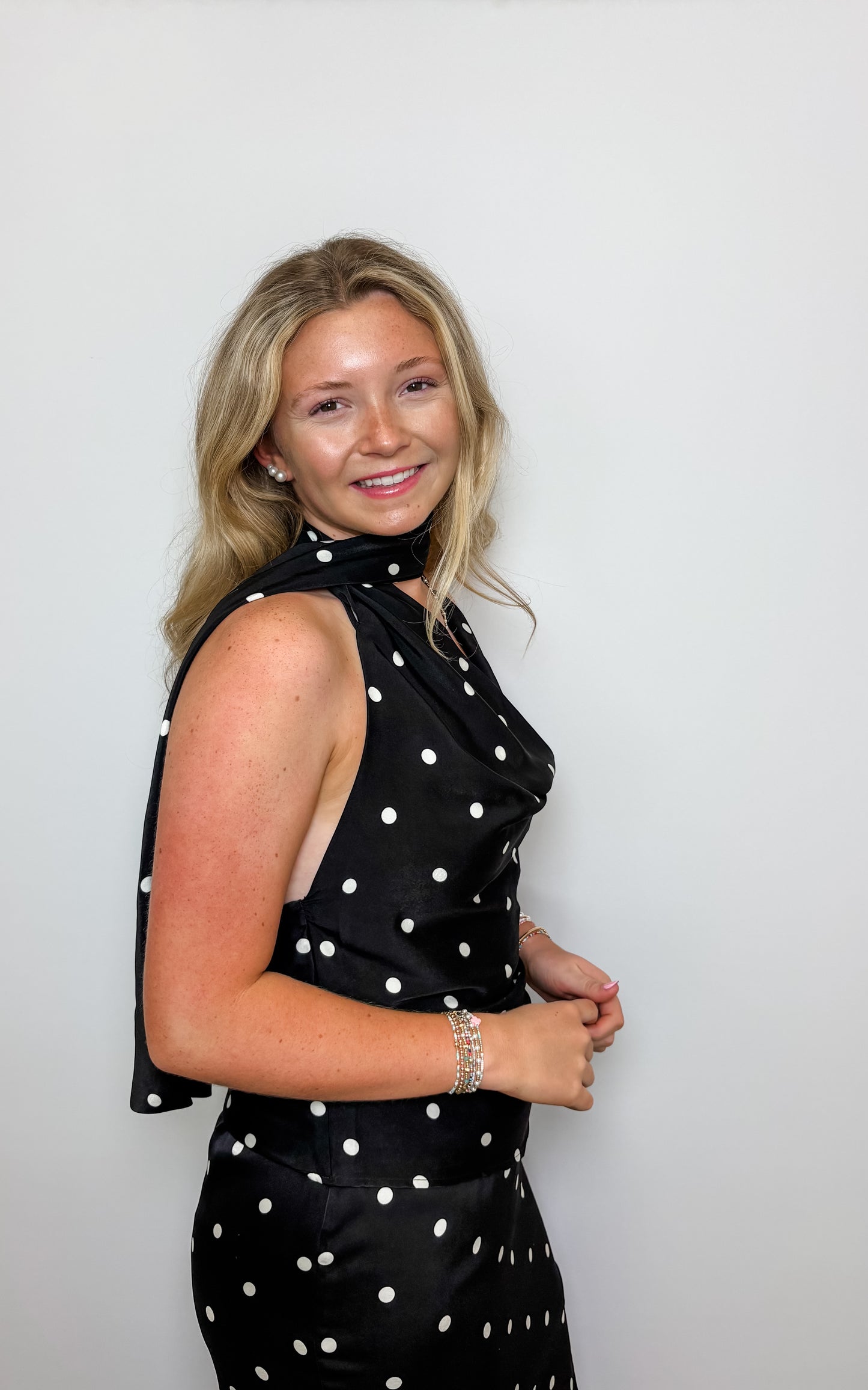 Polka Dot Openback Halter Scarf Top