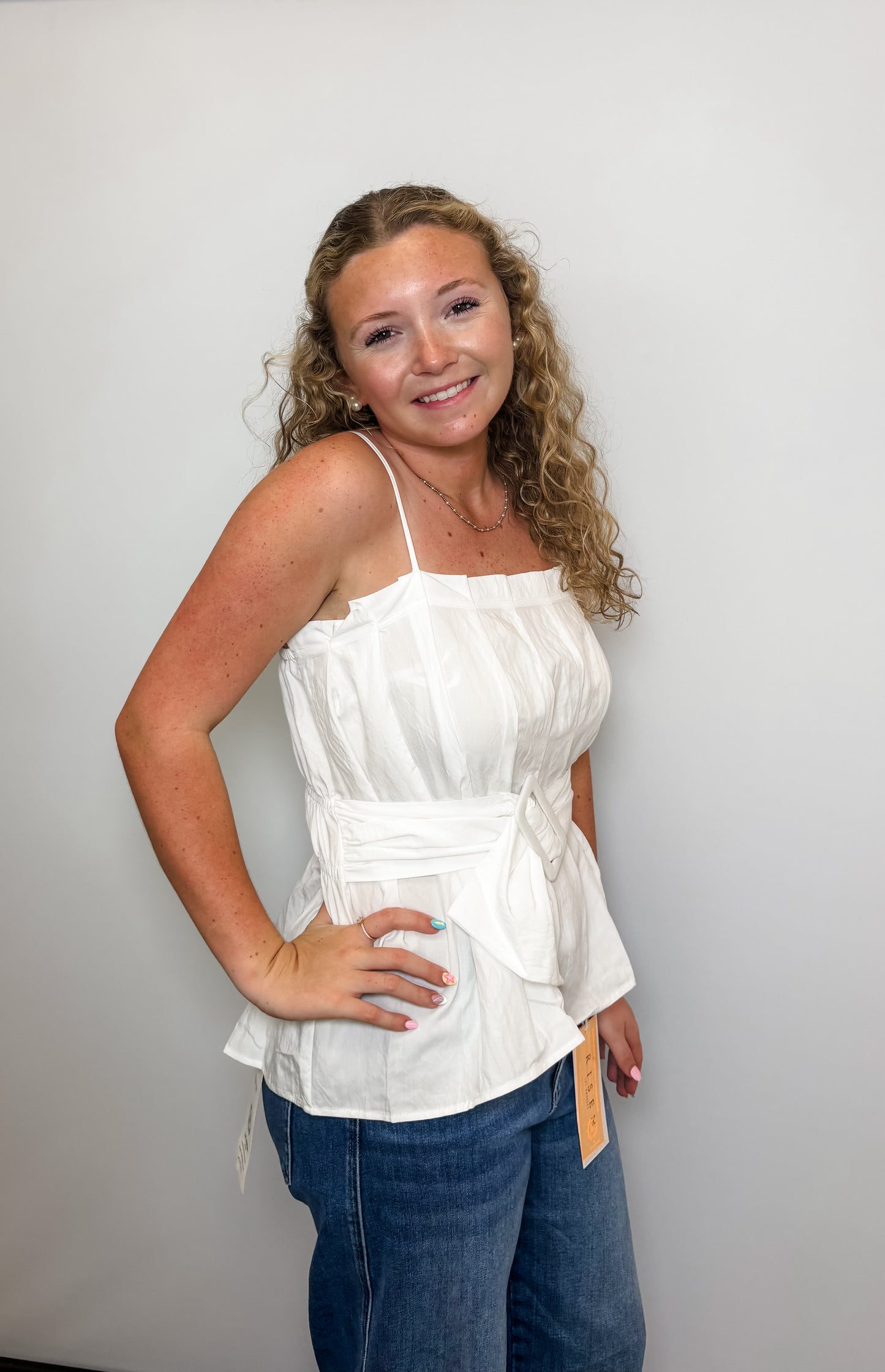 Buckle Pleated Sleeveless Top