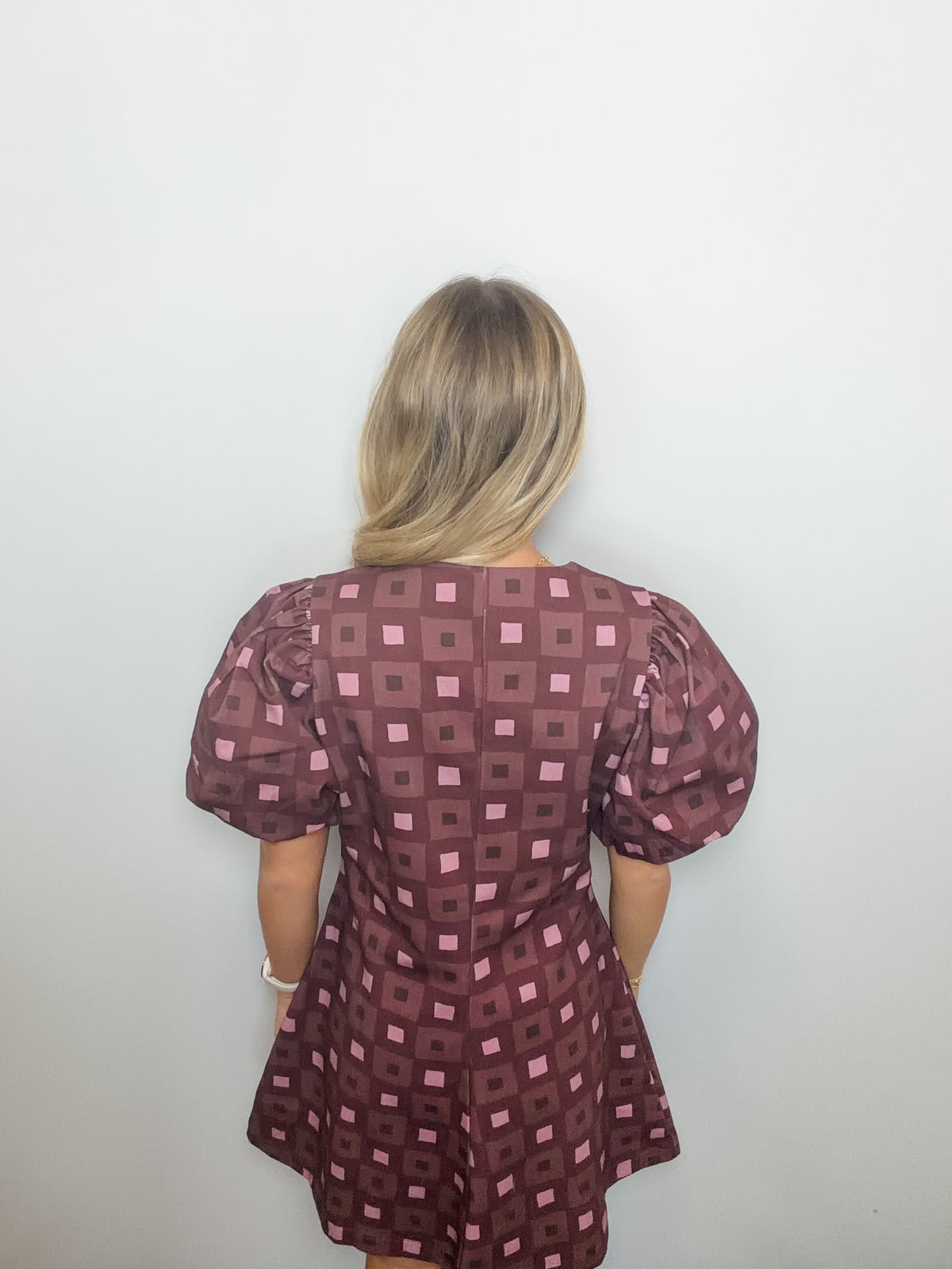 Geometric Print Puff Sleeve Mini Dress