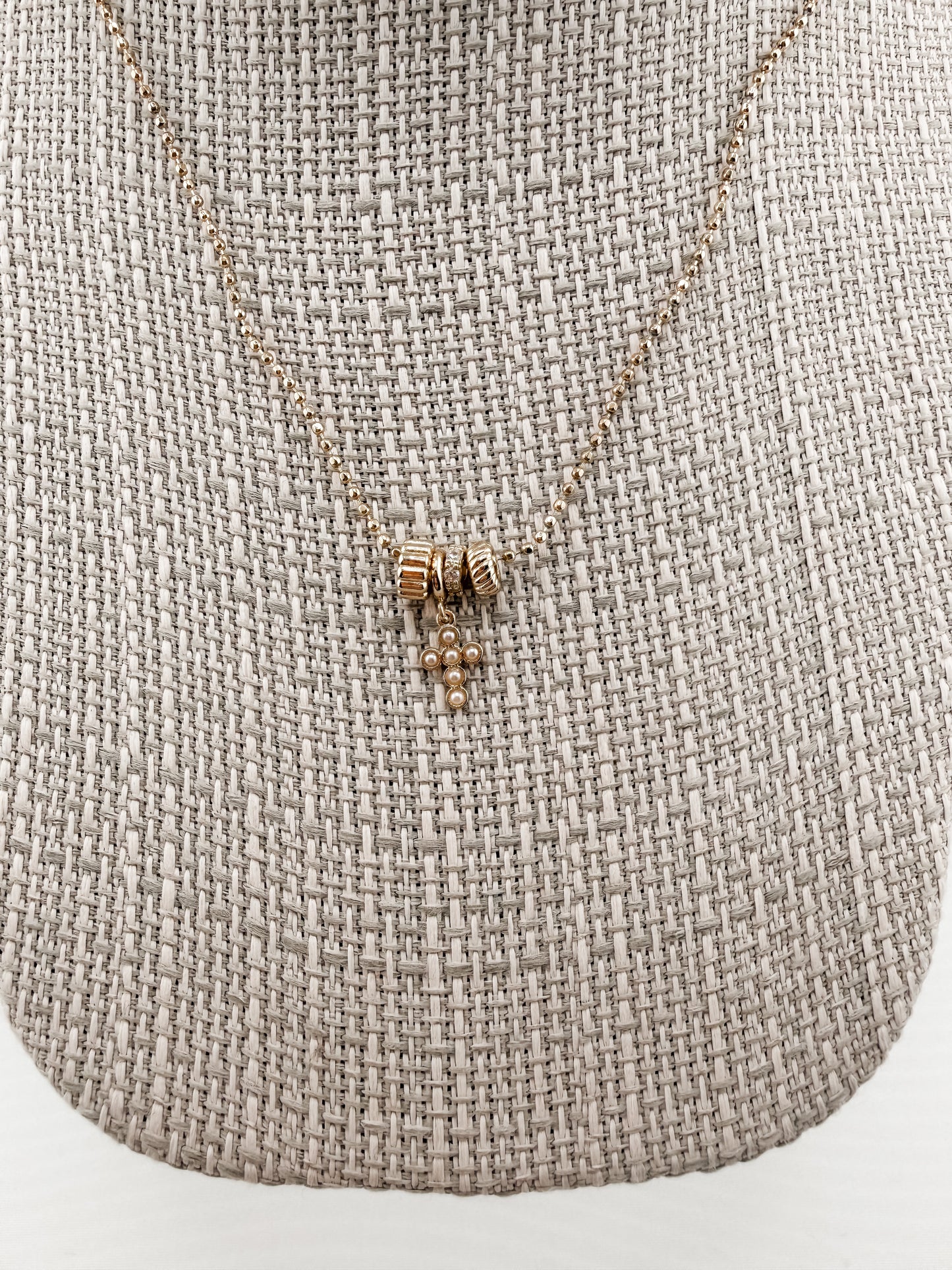 Nashua Rondelle Charm CZ Cross Necklace