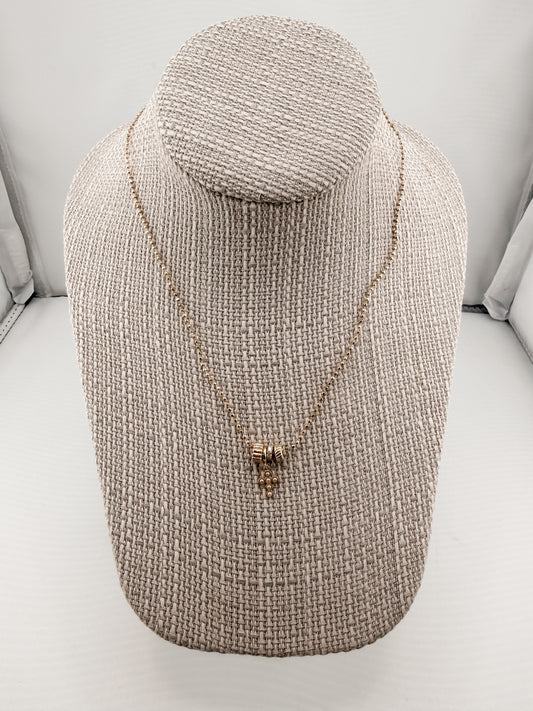 Nashua Rondelle Charm CZ Cross Necklace