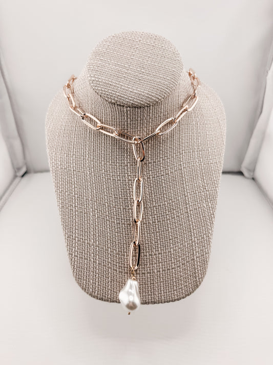 Olean Baroque Pearl Link Y Necklace
