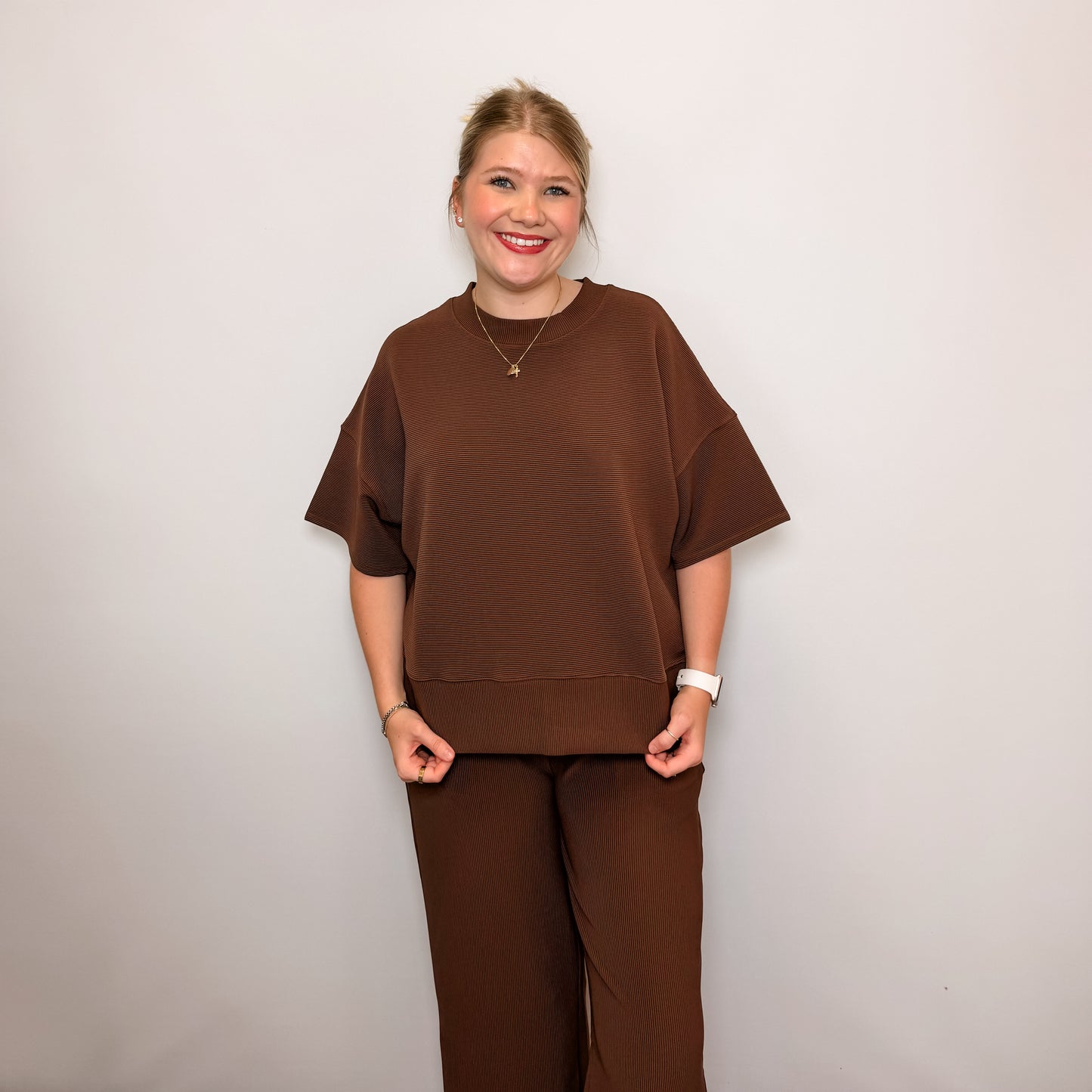 Ribbed Round Neck Tee & Pants Set