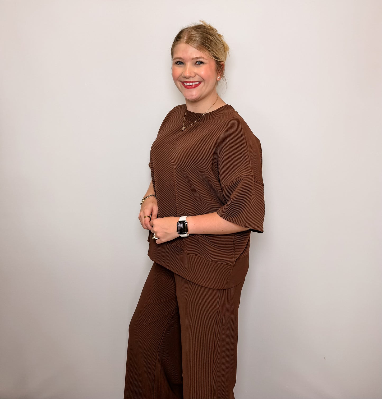 Ribbed Round Neck Tee & Pants Set