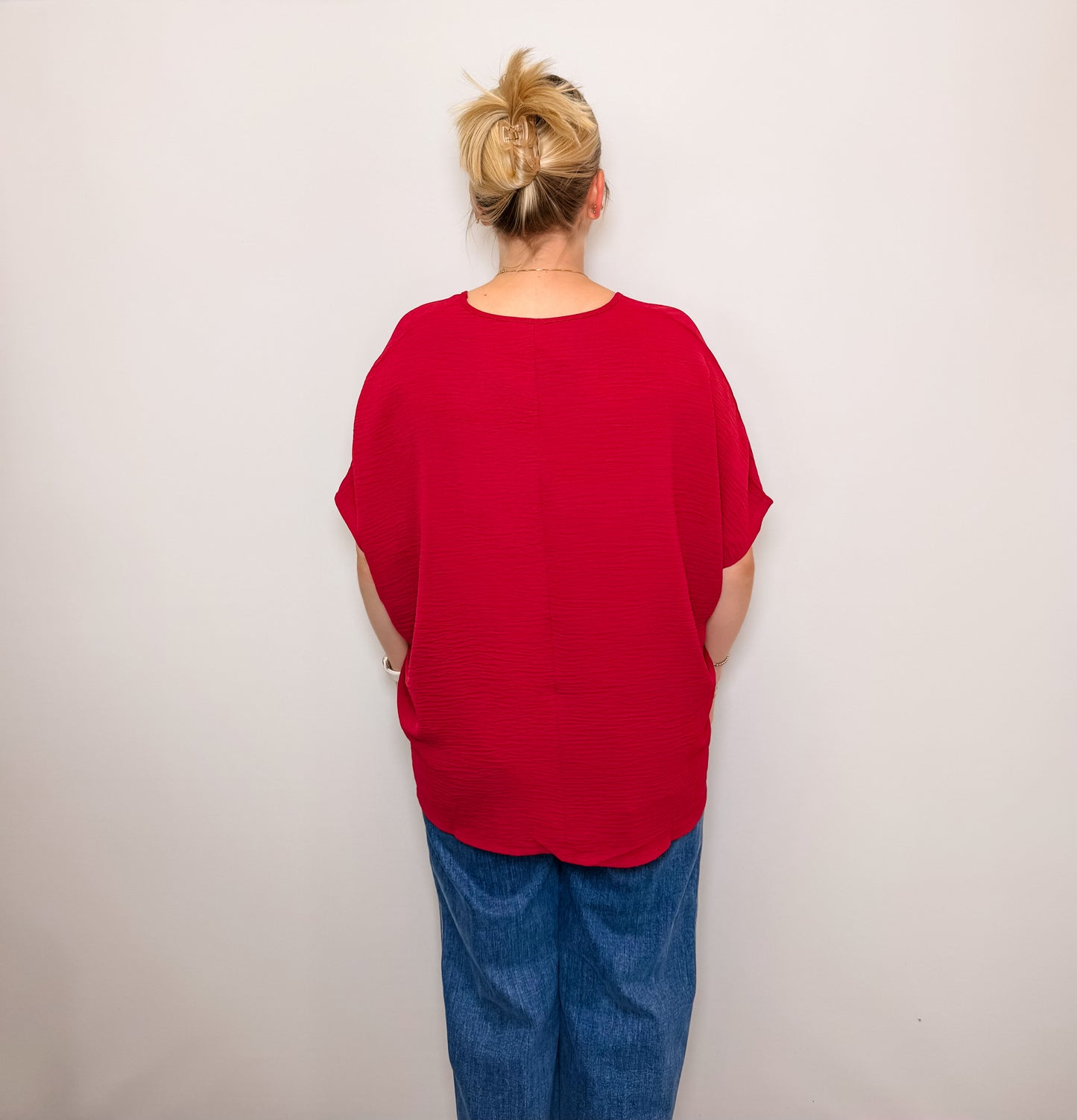 Woven Airflow V-Neck Dolman Short Sleeve Top