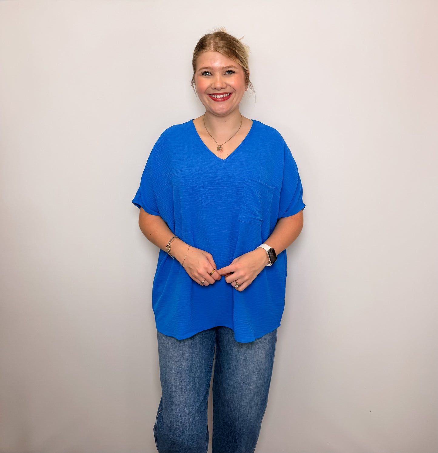 Woven Airflow V-Neck Dolman Short Sleeve Top