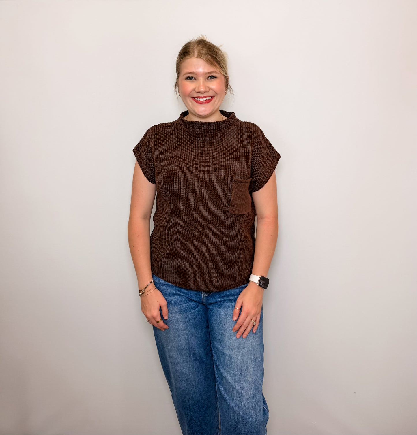 Mock Neck Short Sleeve Sweater