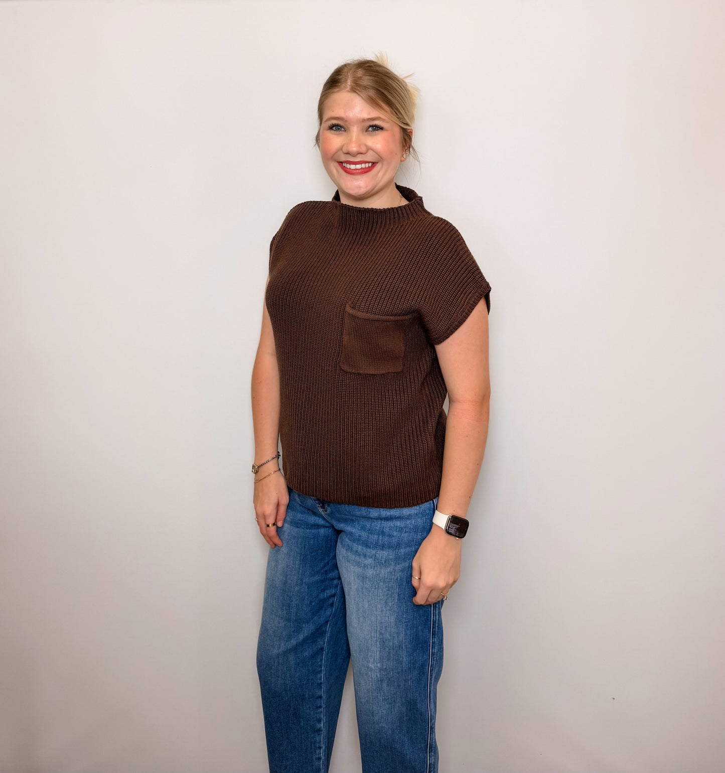 Mock Neck Short Sleeve Sweater