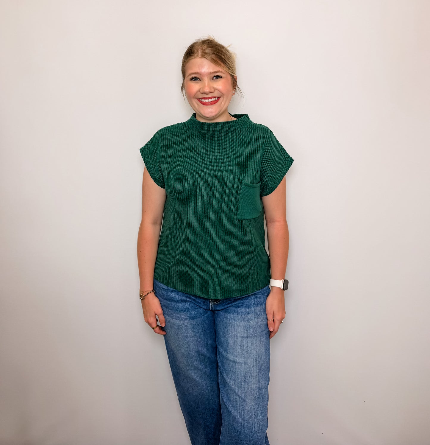 Mock Neck Short Sleeve Sweater