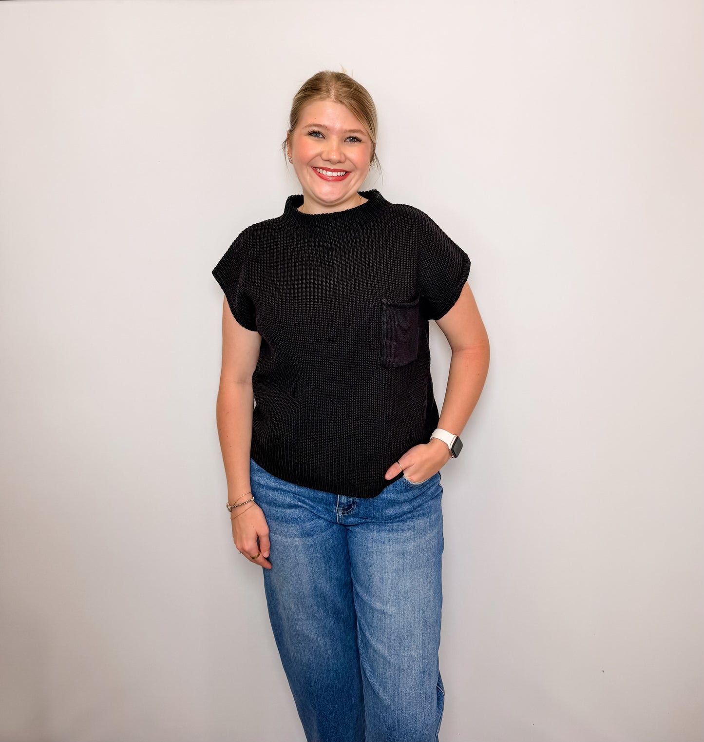 Mock Neck Short Sleeve Sweater