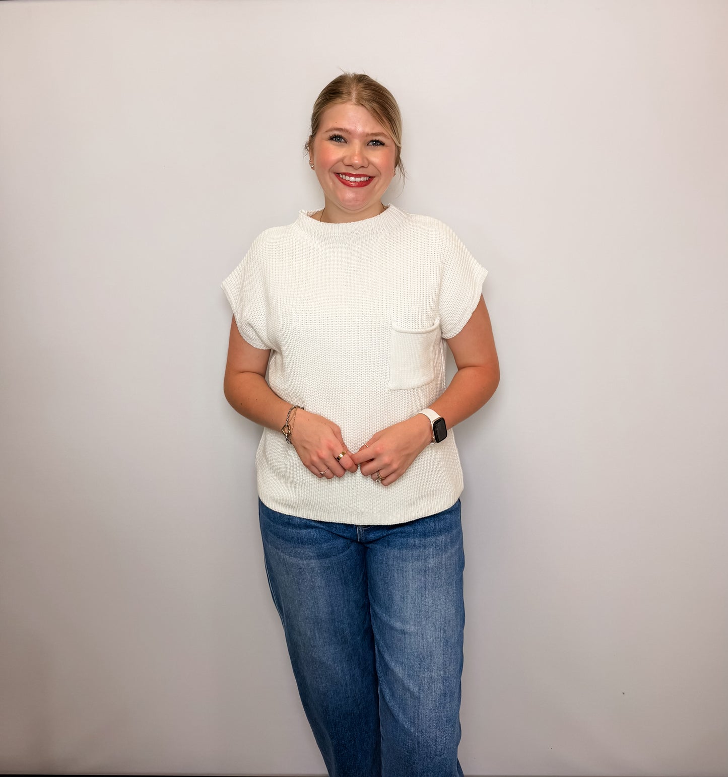 Mock Neck Short Sleeve Sweater