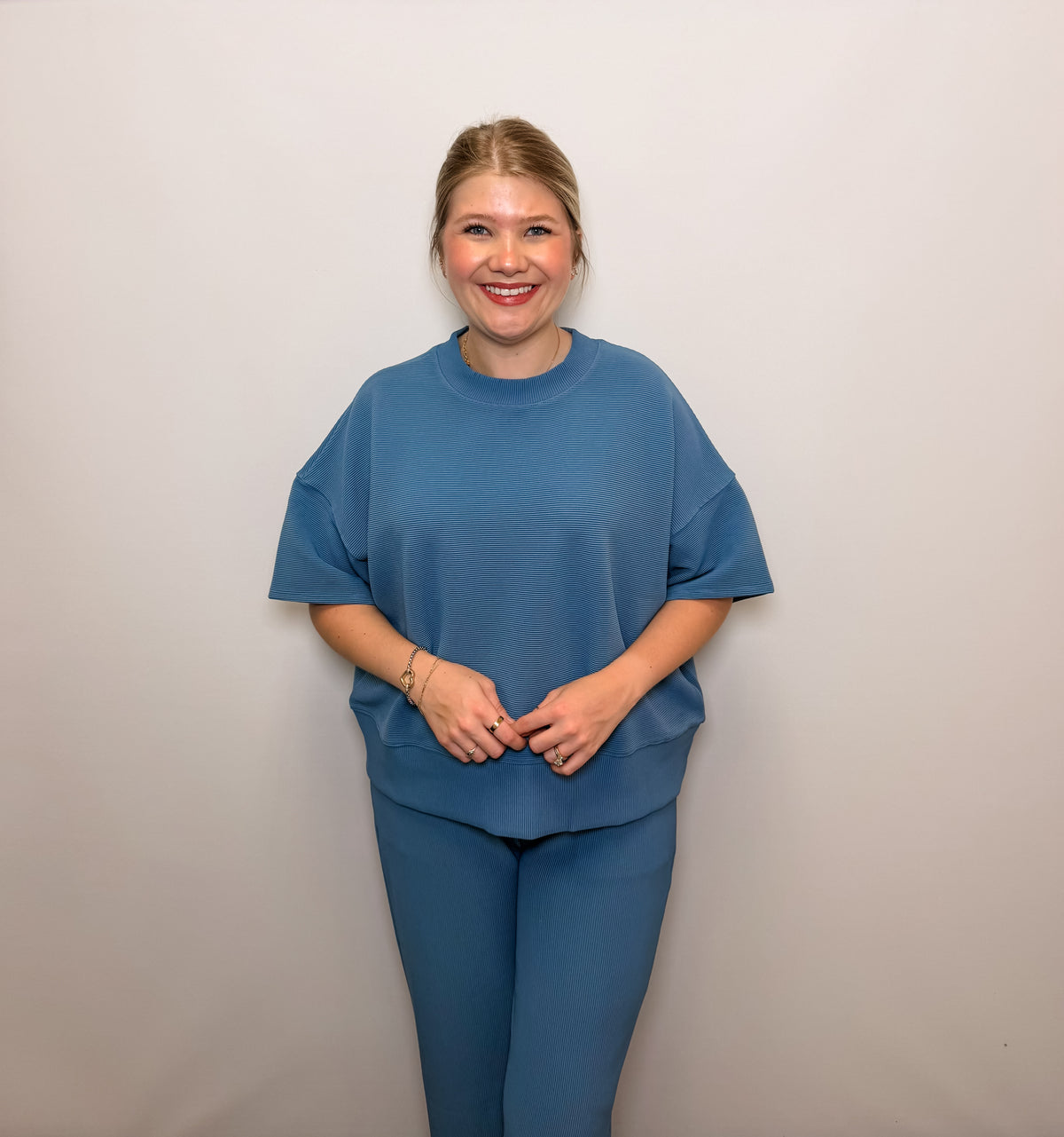 Ribbed Round Neck Tee & Pants Set