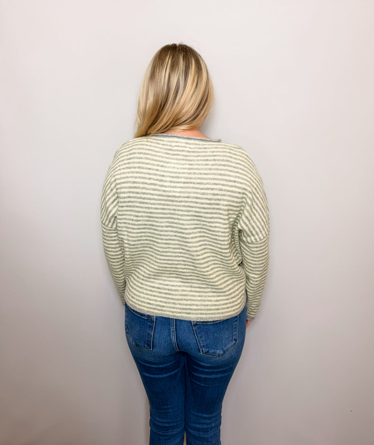 Stripe Raw Edge Drop Shoulder Knit Cardigan