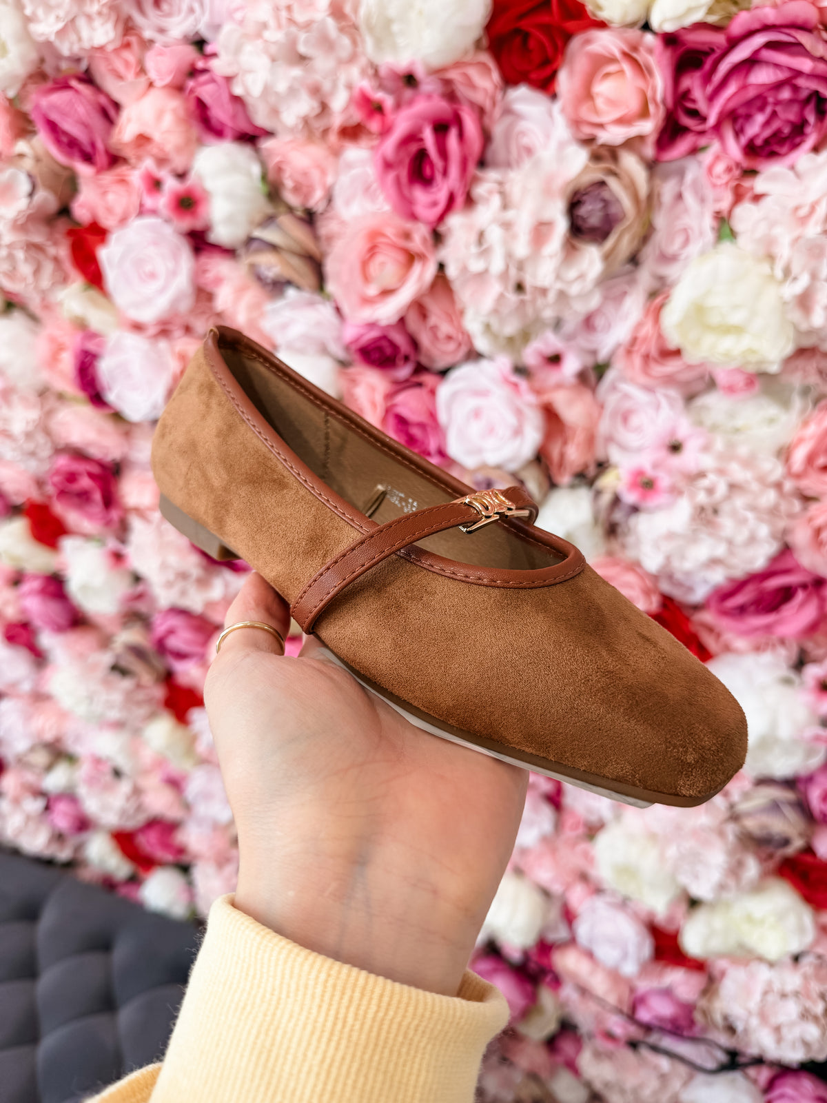 Jamie Suede Square Toe Mary Jane Flats