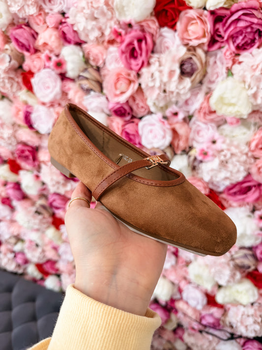 Jamie Suede Square Toe Mary Jane Flats