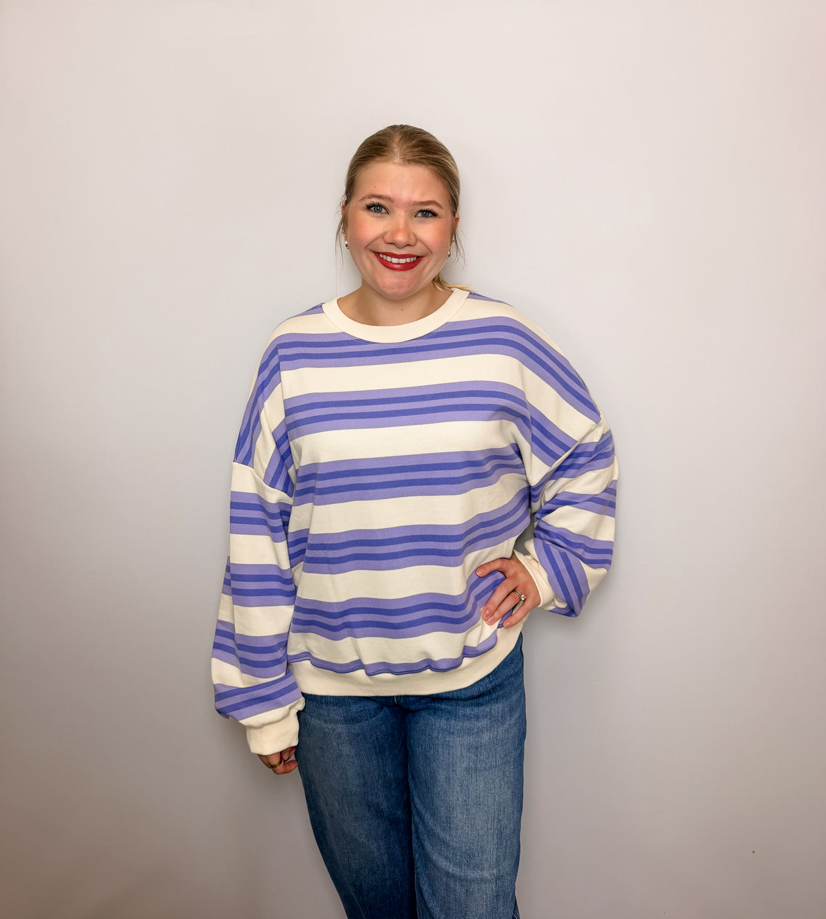 Striped Terry Oversized Sweatshirt Top