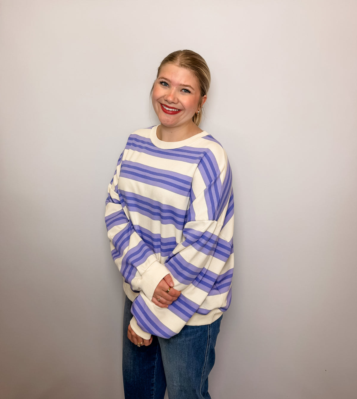 Striped Terry Oversized Sweatshirt Top