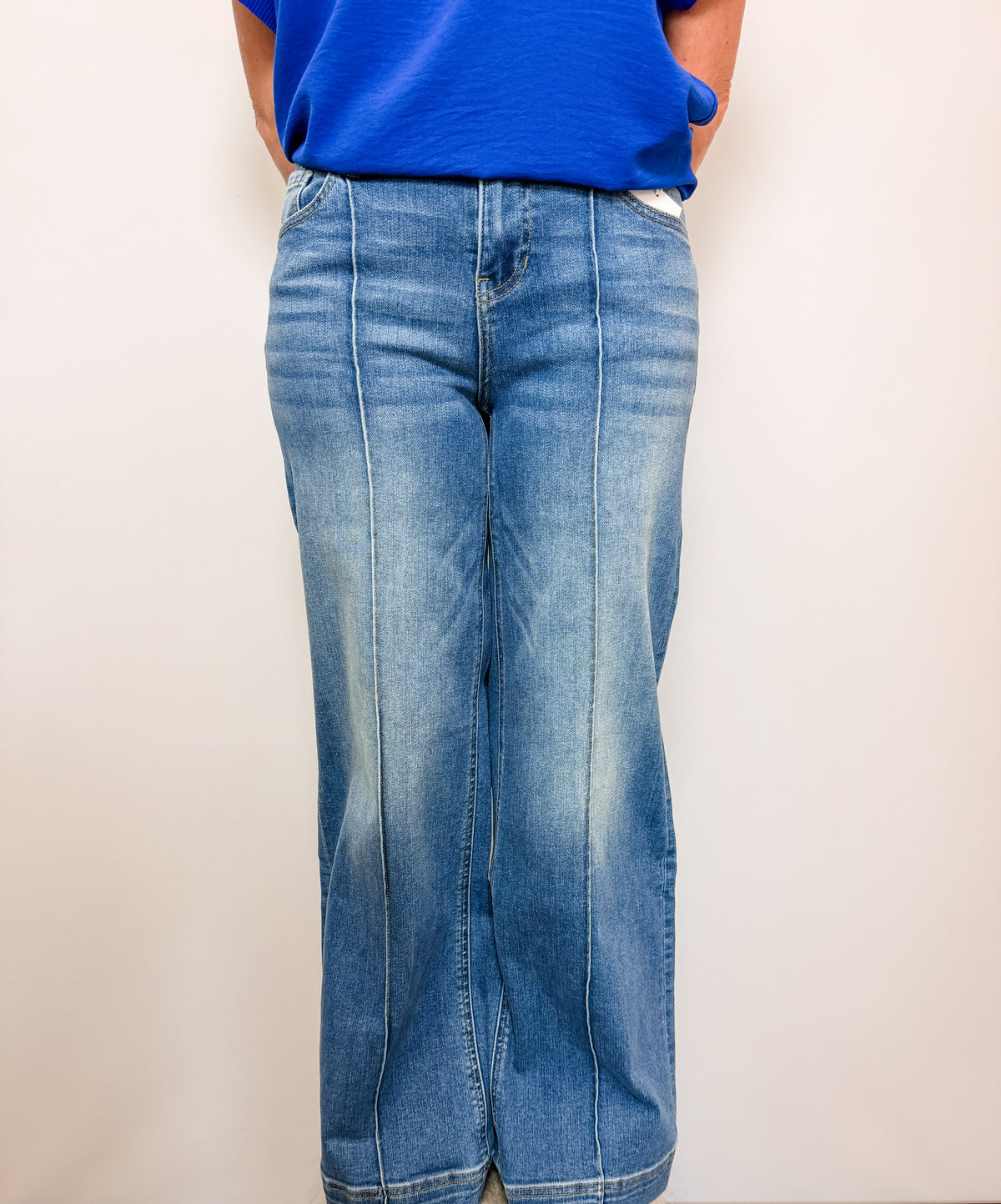 Wide Leg Pintuck Denim Pants