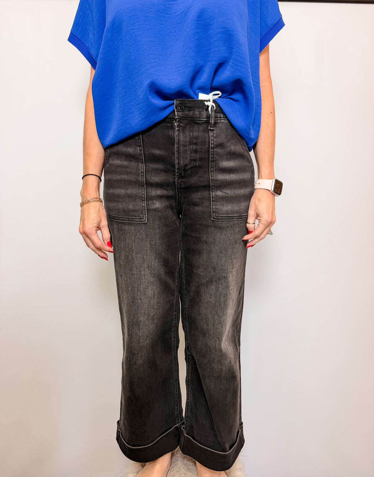 Elastic Waistband Utility Pocket Cropped Denim