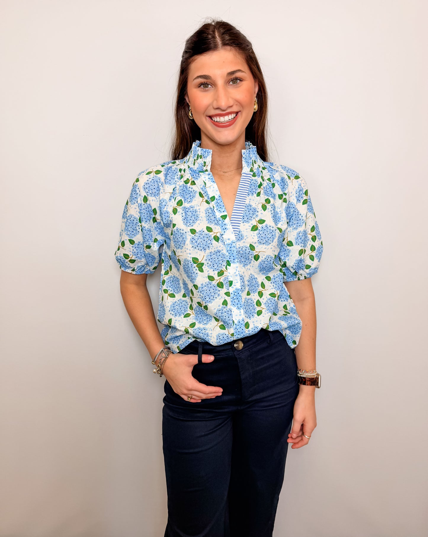 Puff Sleeve Flower Print Top