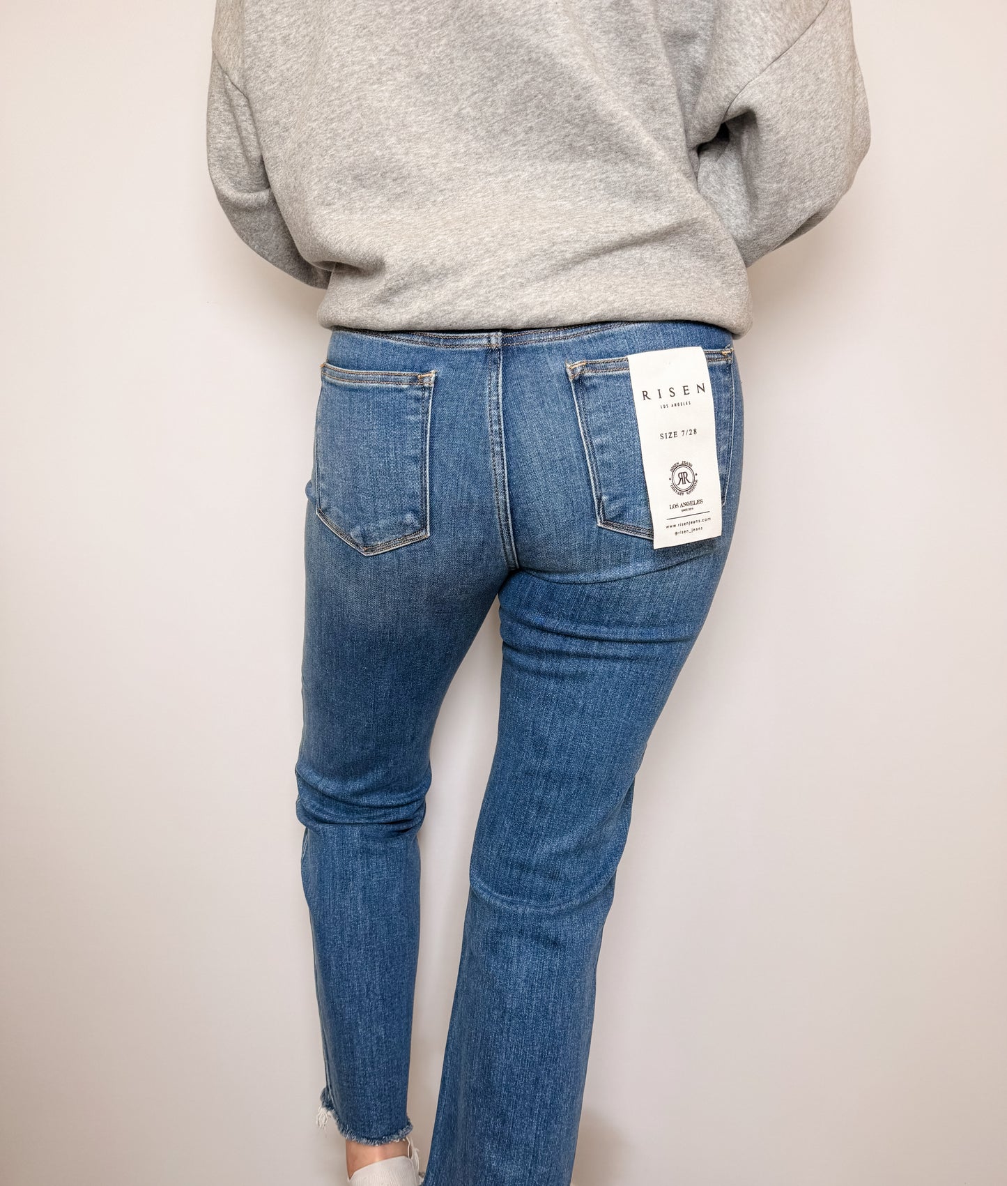 Risen - Tummy Control High Rise Crop Straight Raw Cut Hem Jeans