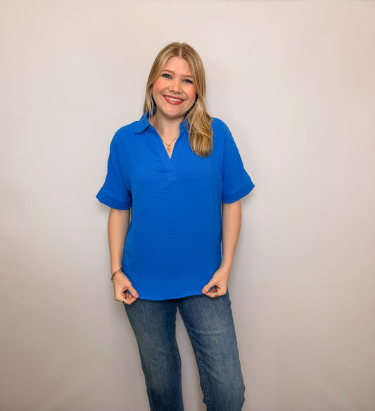 Woven Airflow Collared V-Neck Top