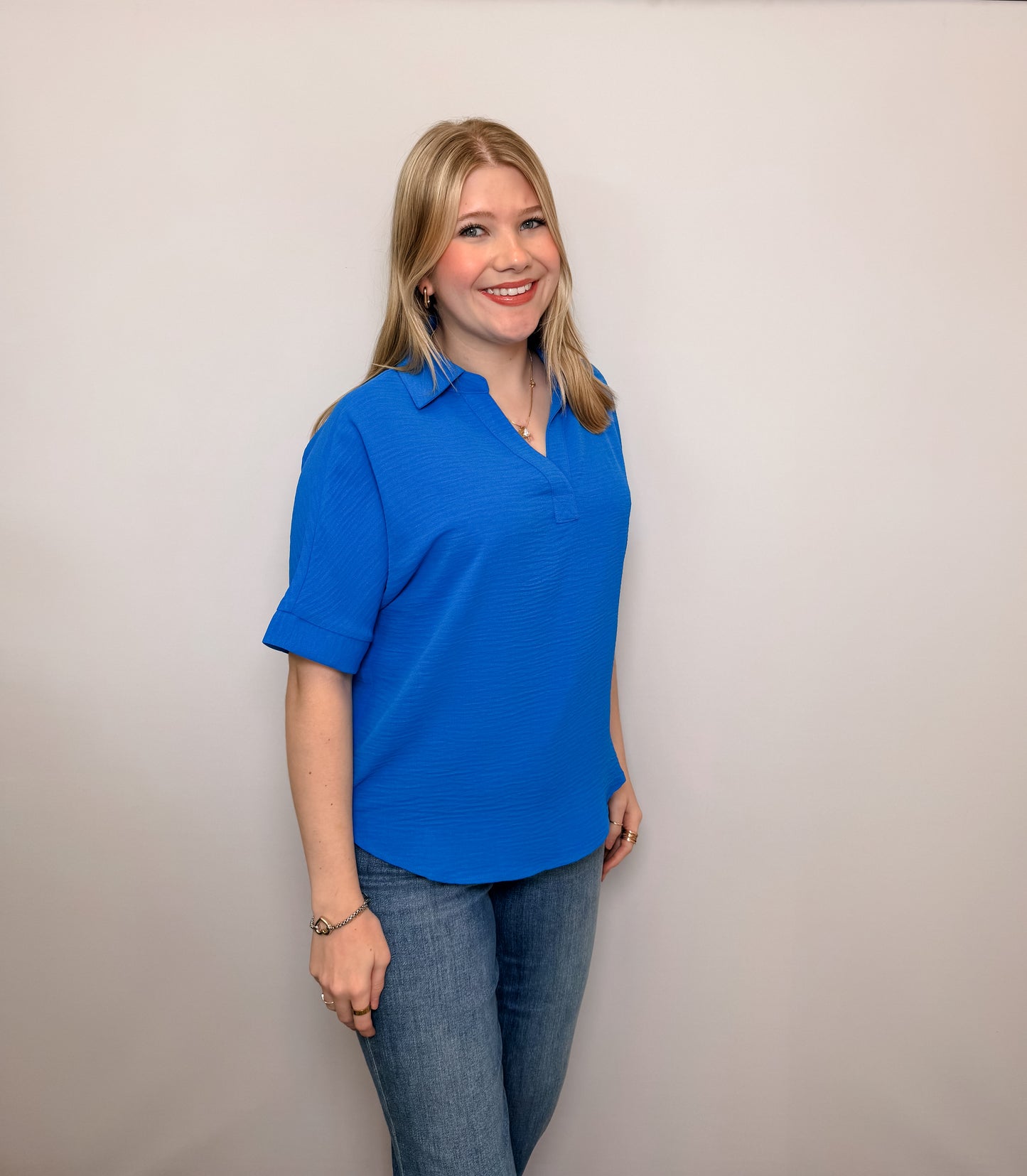 Woven Airflow Collared V-Neck Top