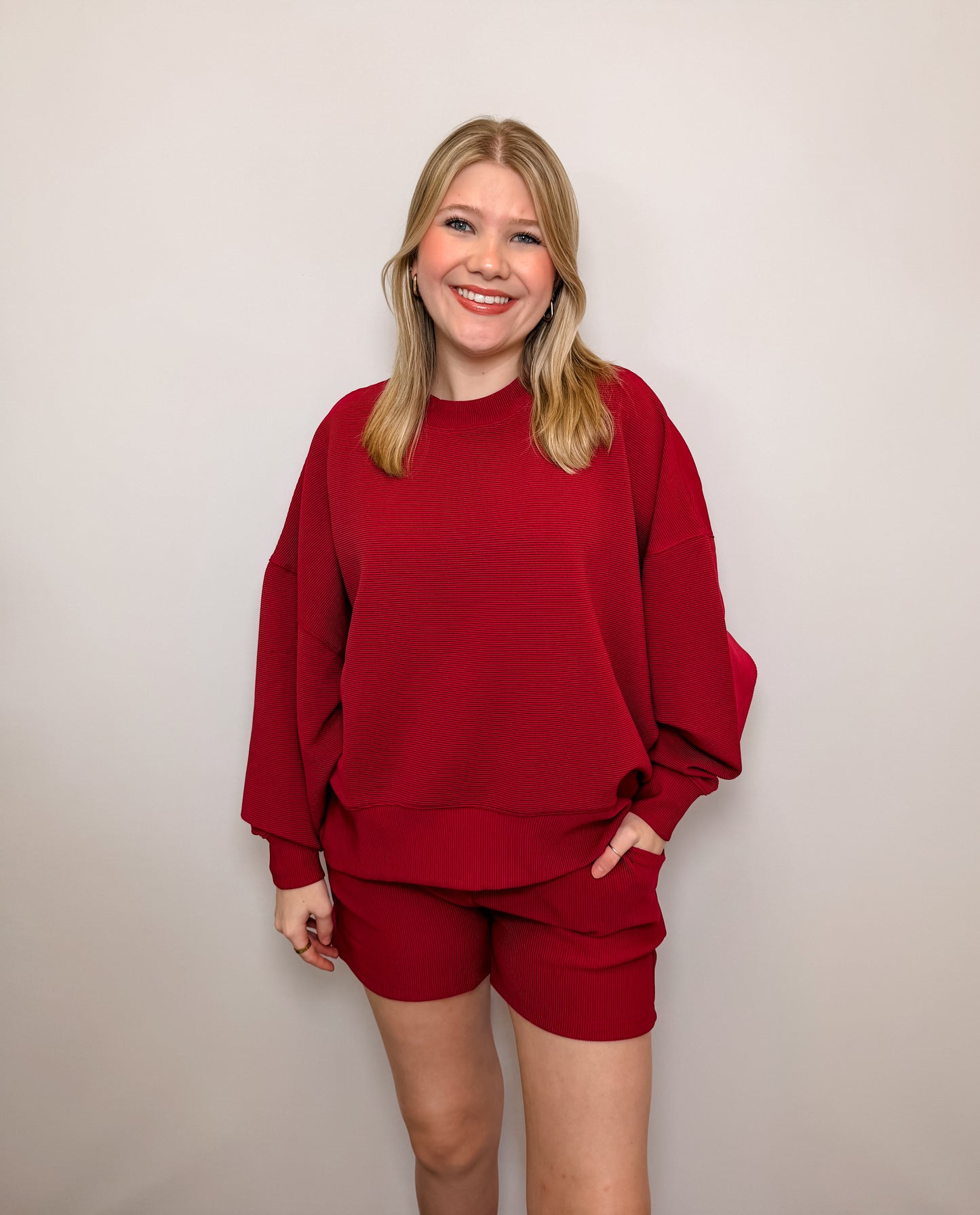 Ribbed Round Neck Pullover & Shorts Set