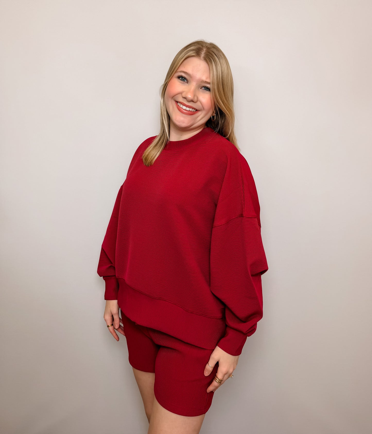 Ribbed Round Neck Pullover & Shorts Set